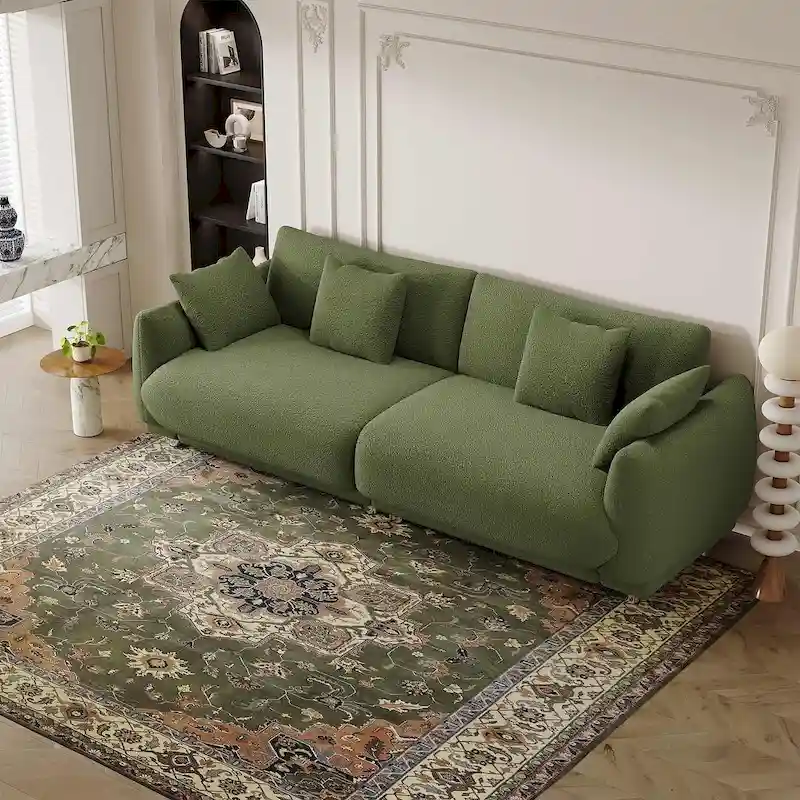 86.6  Modern Teddy Velvet Triple Sofa with 4 Pillows and Metal Legs