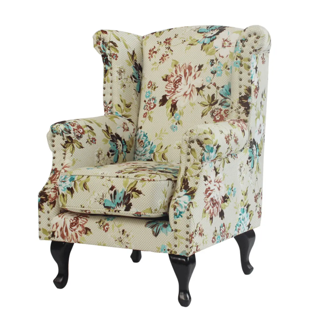 Traditional Leather Wingback Accent Chair with Nailhead Trim