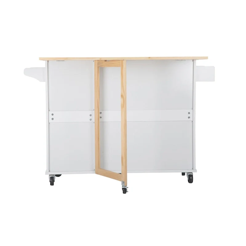 Mobile Kitchen Island & Kitchen Cart,With Extendable Rubber Wood Top and 3 Drawers - 53.93(L) x 17(W) x 36.22(H