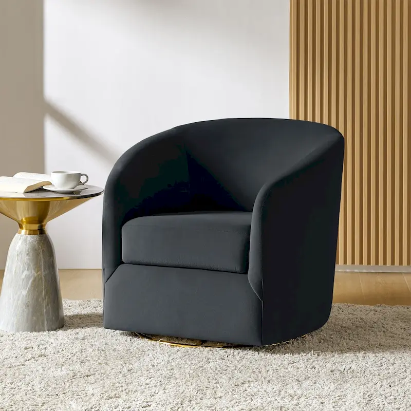 Modern Velvet Curved Swivel Accent Barrel Chair with Metal Base