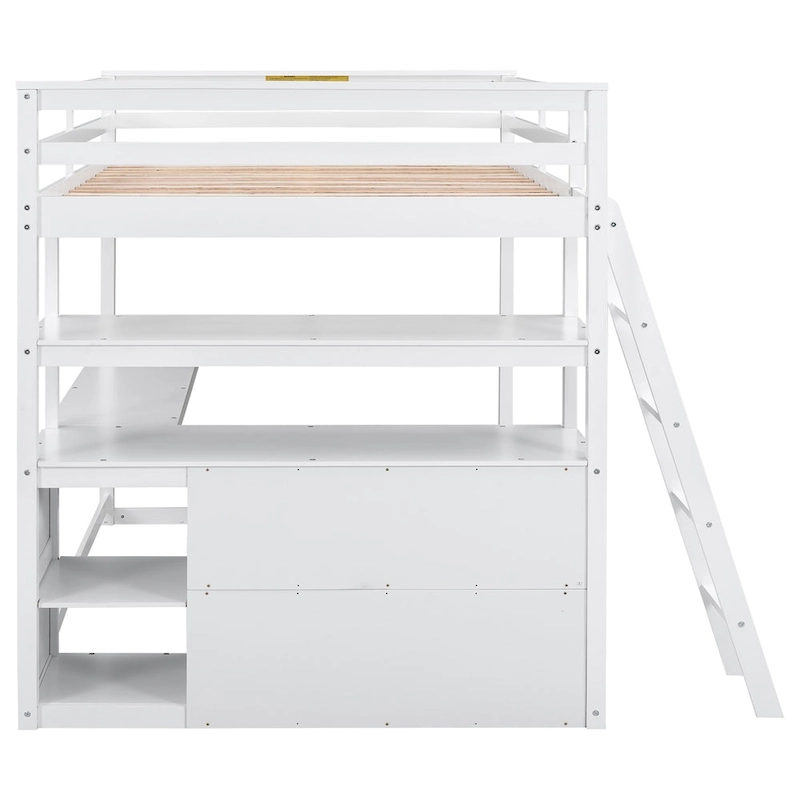 Loft Bed with Desk and Shelves, Two Built-in Drawers