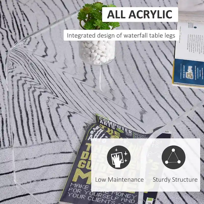 HomCom 32 Long Rectangle All Acrylic 20mm Thick Waterfall Coffee Table, Clear