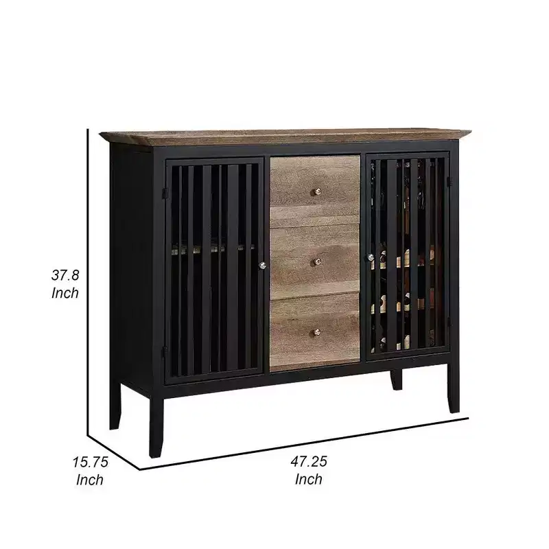 Royal Hampton 47 Inch Sideboard Buffet, 3 Drawers, Antique Oak Brown and Black