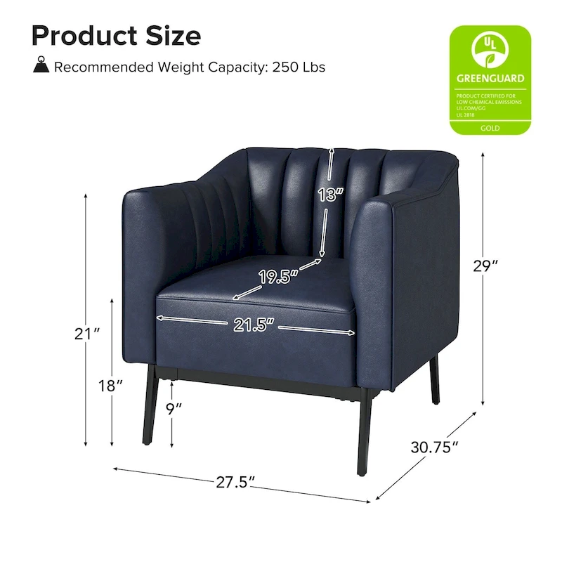 Alfons Industrial Leather Chair with Channel Tufting and Metal Leg by HULALA HOME