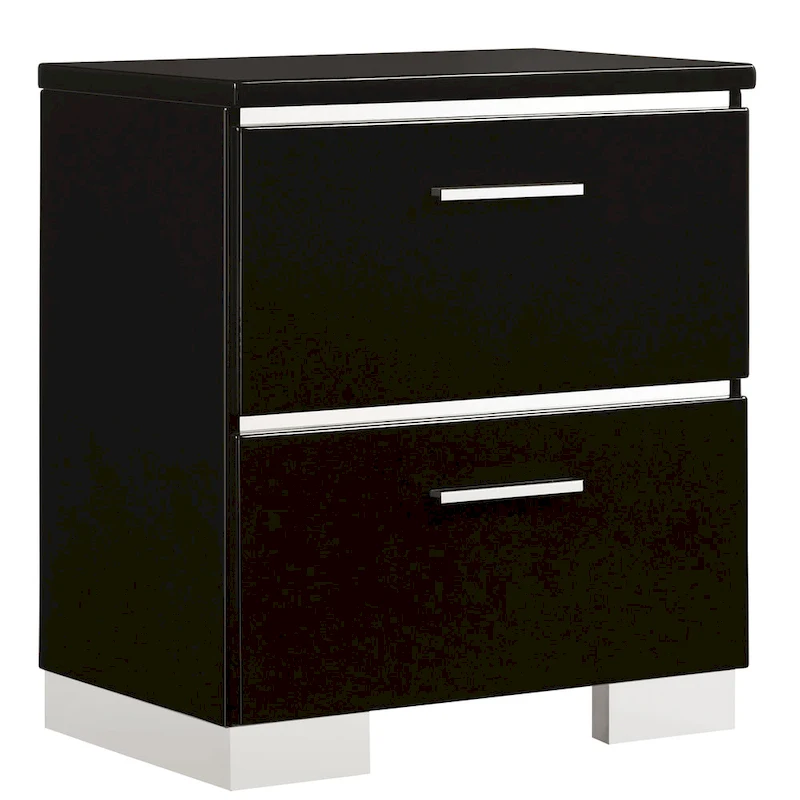 Lofa Modern Glossy Black Wood 2-Drawer Nightstand with USB Ports by Furniture of America
