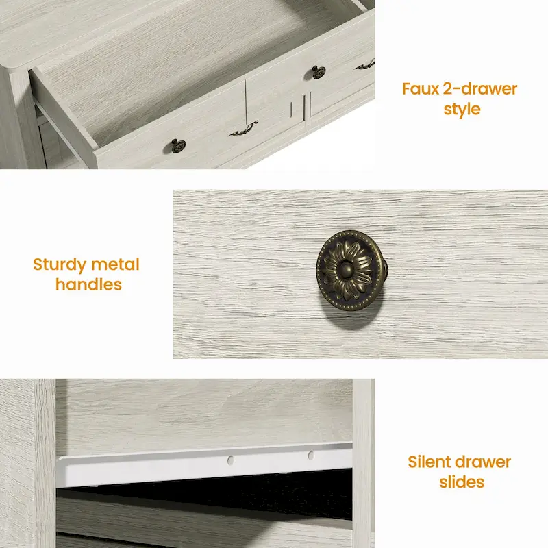 Extra Large 6 Drawer Dresser, Light Grey