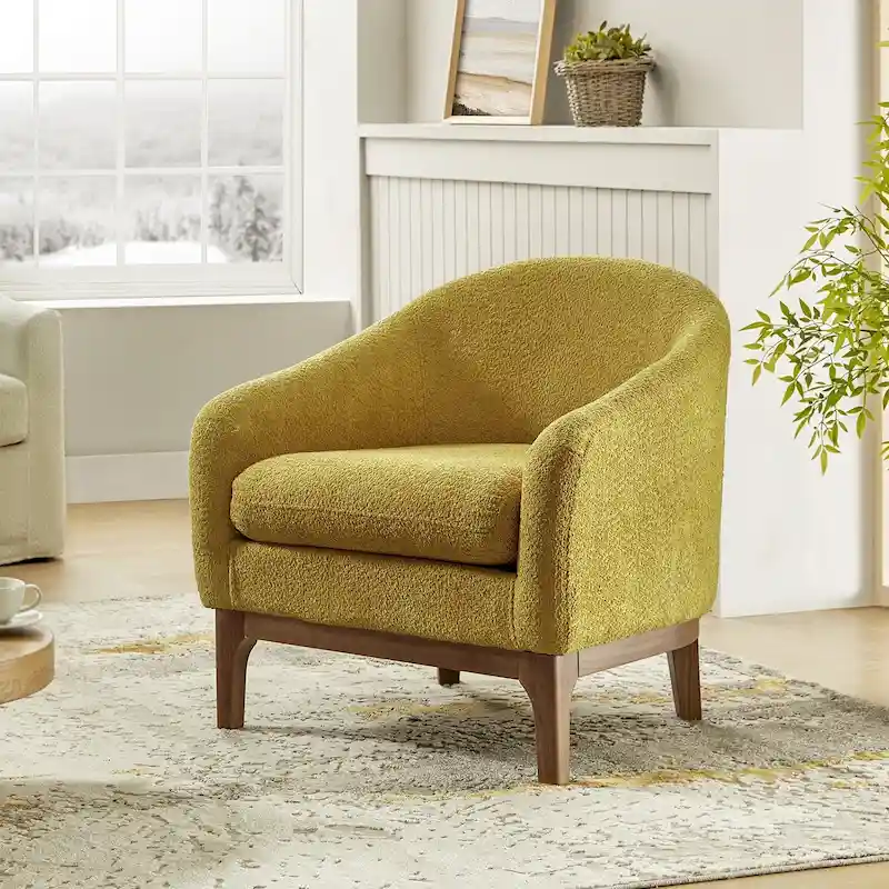 Augus Modern Boucle Accent Barrel Chair with Solid Wood Legs by HULALA HOME