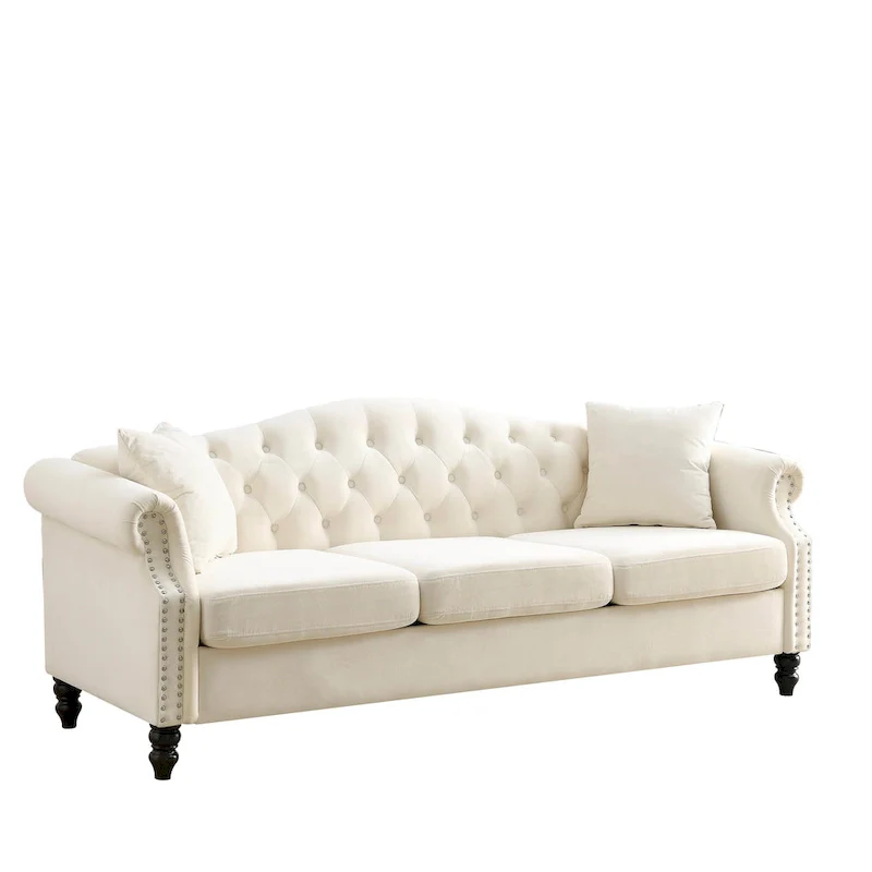 2-Pieces 6-Seat Velvet Chesterfield Sofa Set (Two 3-Seaters) with Tufted Back & Nailhead Trim