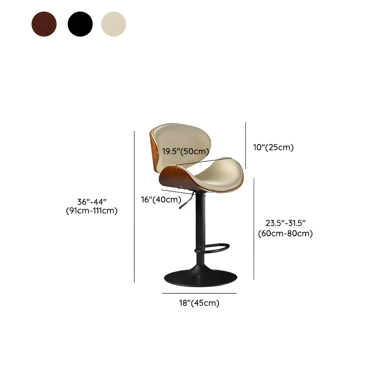 Modern Adjustable Leather Swivel Bar Stools with Backs