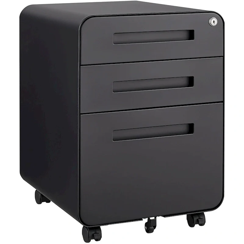 3 Drawer Mobile File Cabinet,Versatile Cabinet,5 Wheel Design Anti-Tilting Cold Rolled Steel Waterproof Moisture-Proof Black