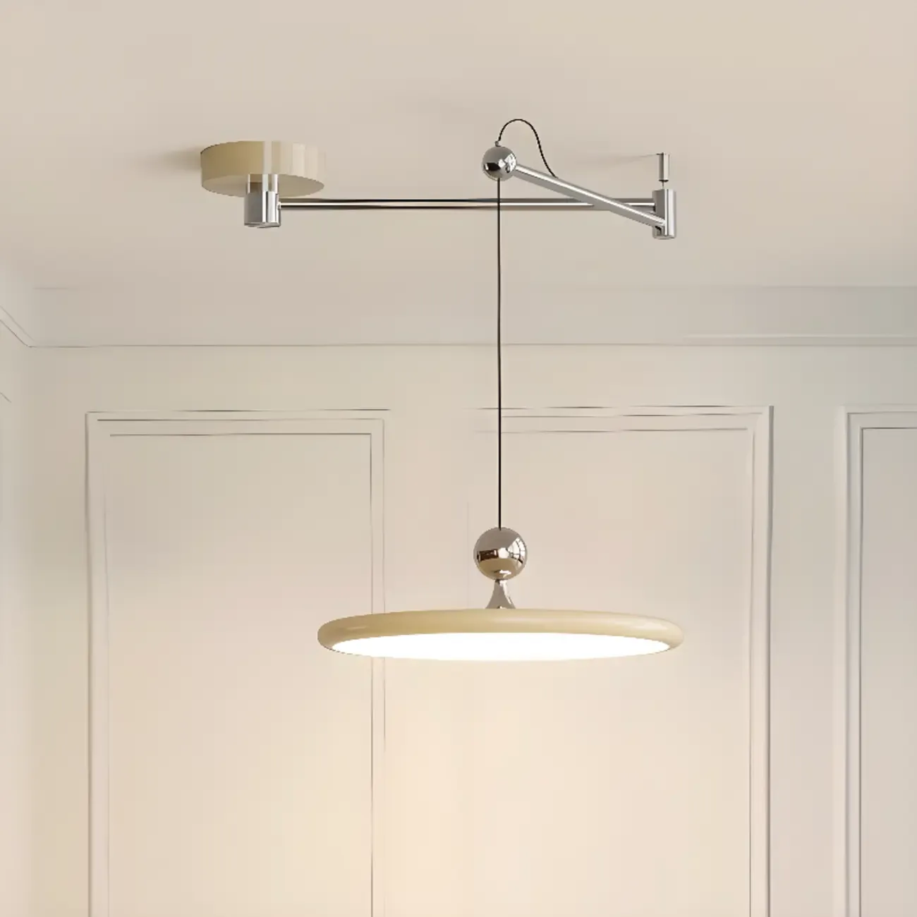 Modern Metal Red Swing Arm Pendant Light with Acrylic Shade