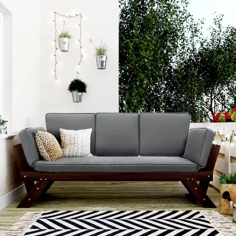Outdoor Adjustable Wooden Daybed Sofa with Cushions