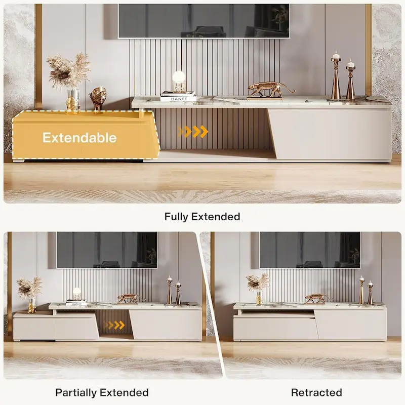 70.9  W - 105  W Extendable TV Stand, Extra Long Modern Entertainment Center with 3 Drawers