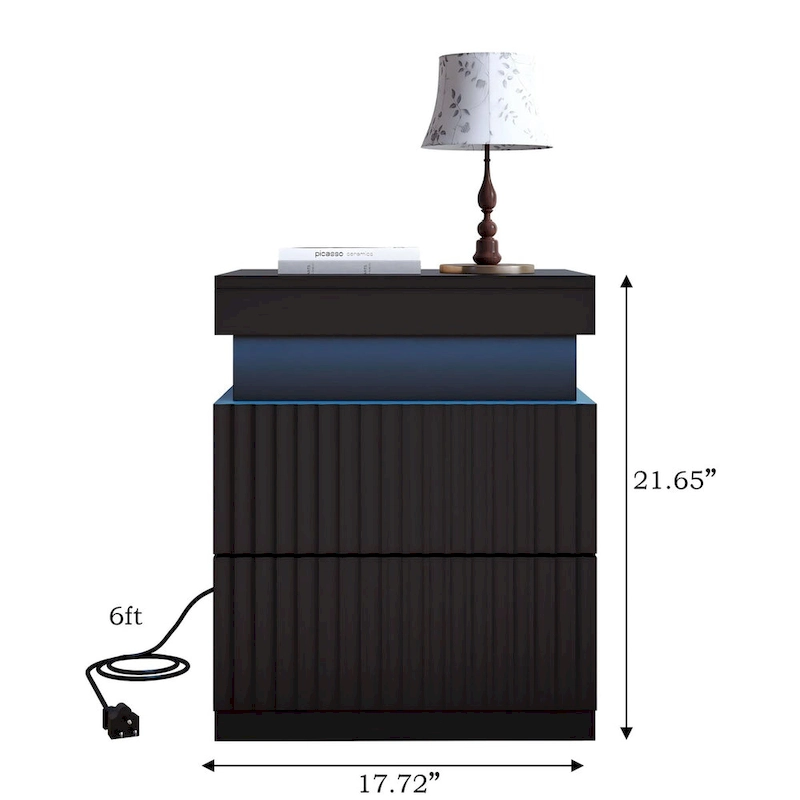 JASIWAY LED Night Stand Bedside Table with Charging Station- Set of 2