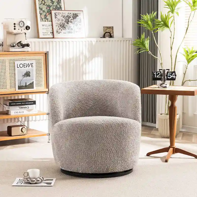 Single Fabric Modern Accent Chair 360 Degree Rotation Swivel Barrel Chairs