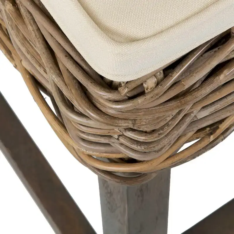 Grey Wash Rattan Cushioned Stool by East at Main