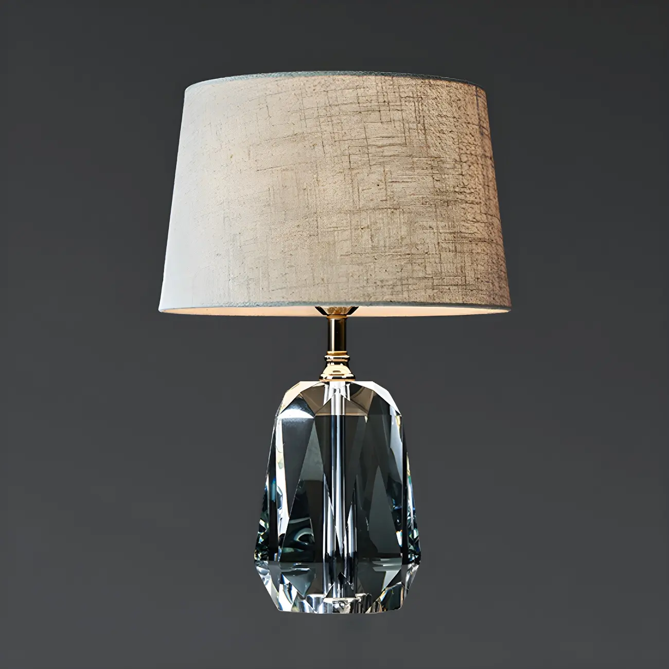 Elegant Cylindrical Crystal Base Table Lamp with Linen Shade