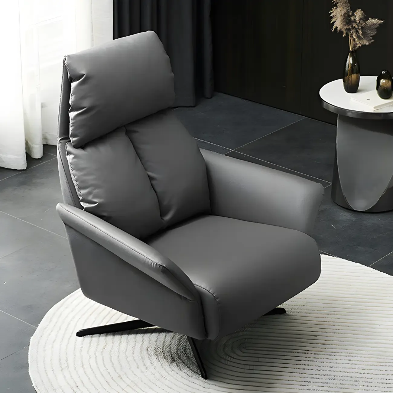 Modern Leather Swivel Chair Red with Arms Black Legs