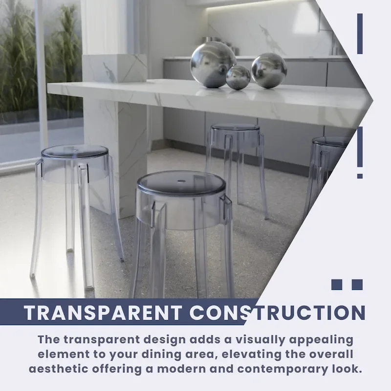 LeisureMod 18 in. High Backless Acrylic Counter Stool with Round Seat and Foot Rest - 18.1