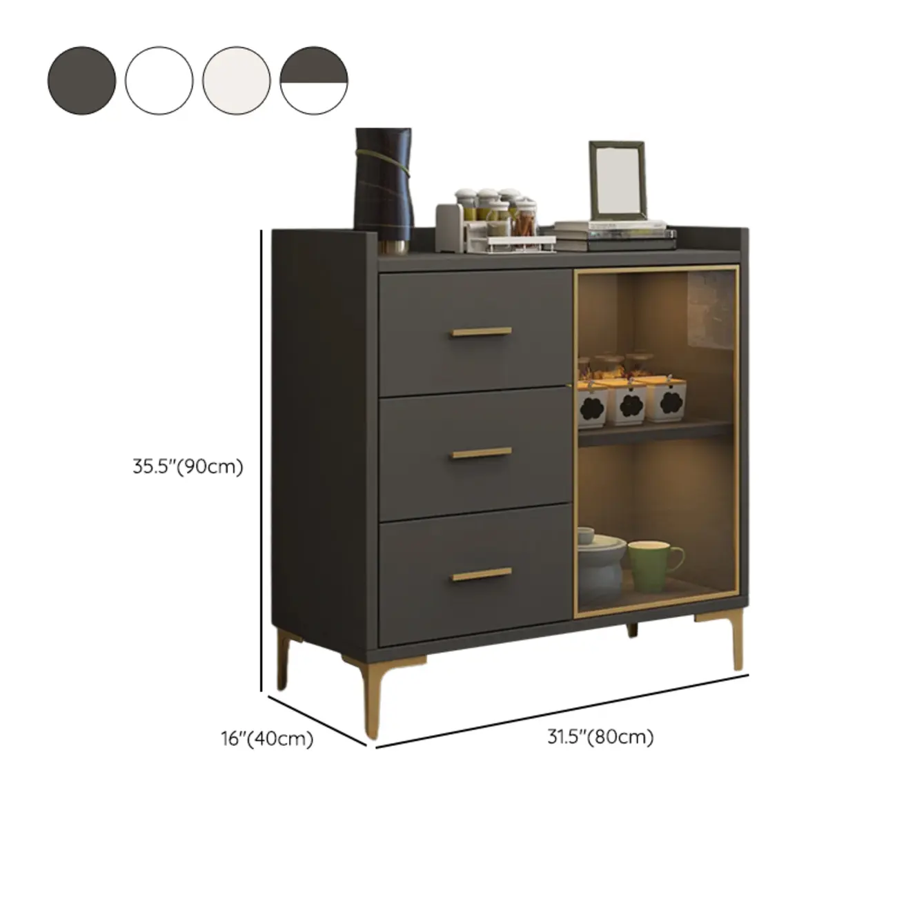 Trendy 6 Drawers White/Black Kitchen Cabinets with Metal Foot