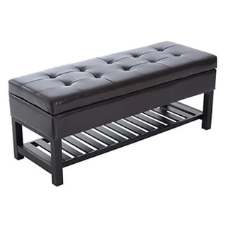 Porch & Den Westfield Brown Faux Leather Tufted Shoe Rack Ottoman Storage Bench