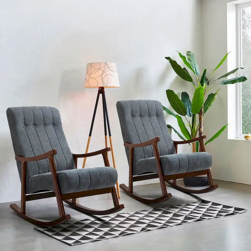 AVAWING Upholstered Rocking Chair ModernHighBackArmchair Set of 2