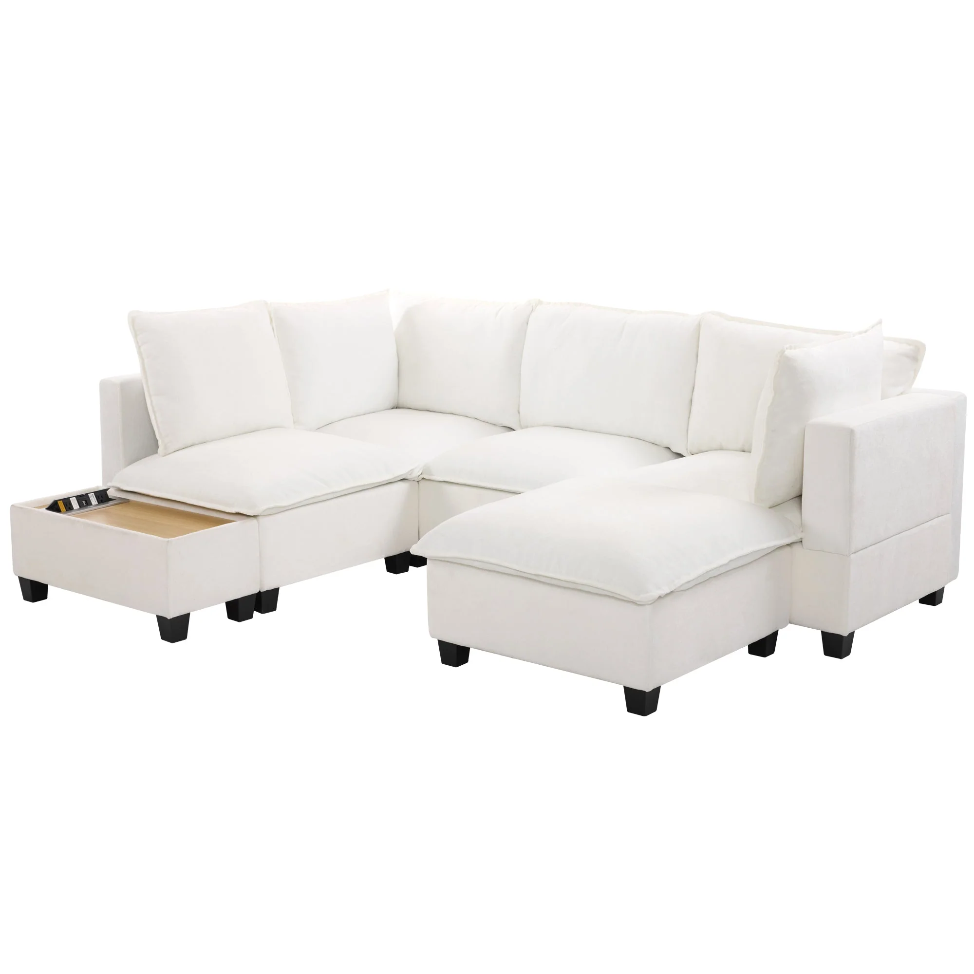 Walker Edison | Cloud Modular U-shaped Sectional Sofa with Ottoman and Coffee Table