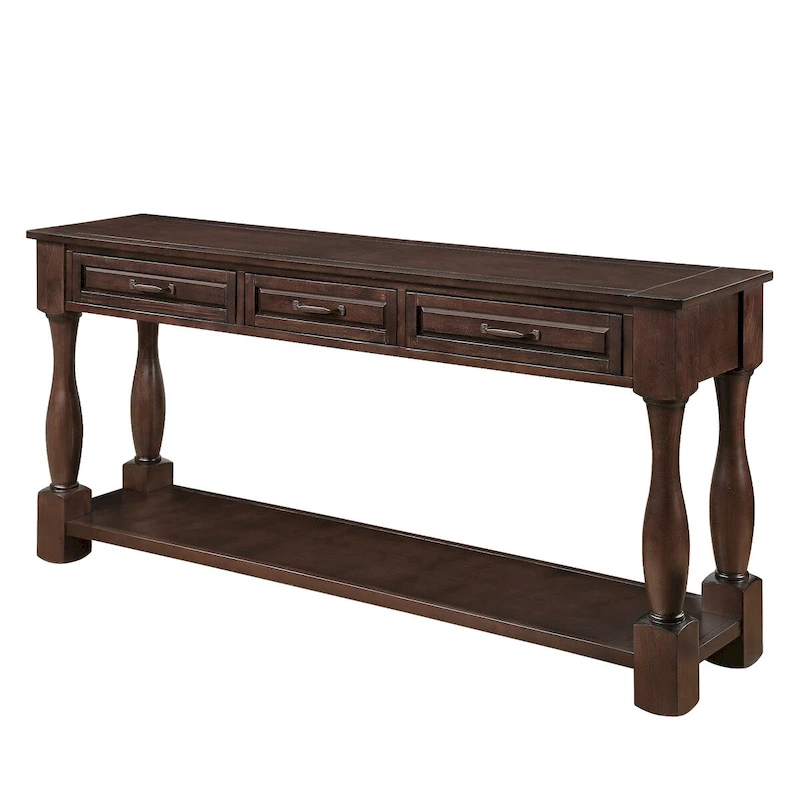 Wood Console Table with 3 Drawers and 1 Bottom Shelf