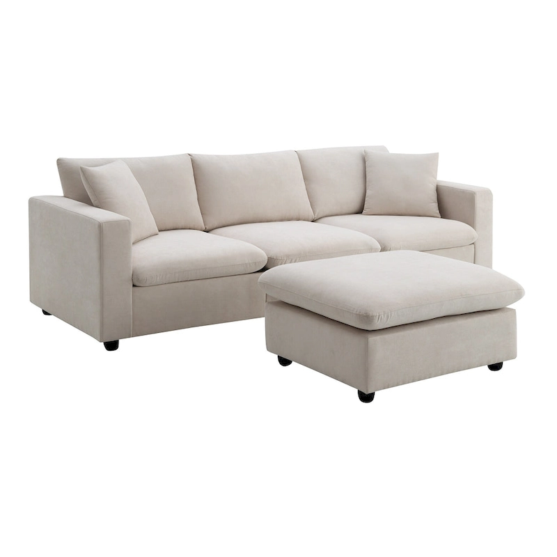 101 L-Shaped Cloud Sectional Sofa with Ottoman & Pocket Springs