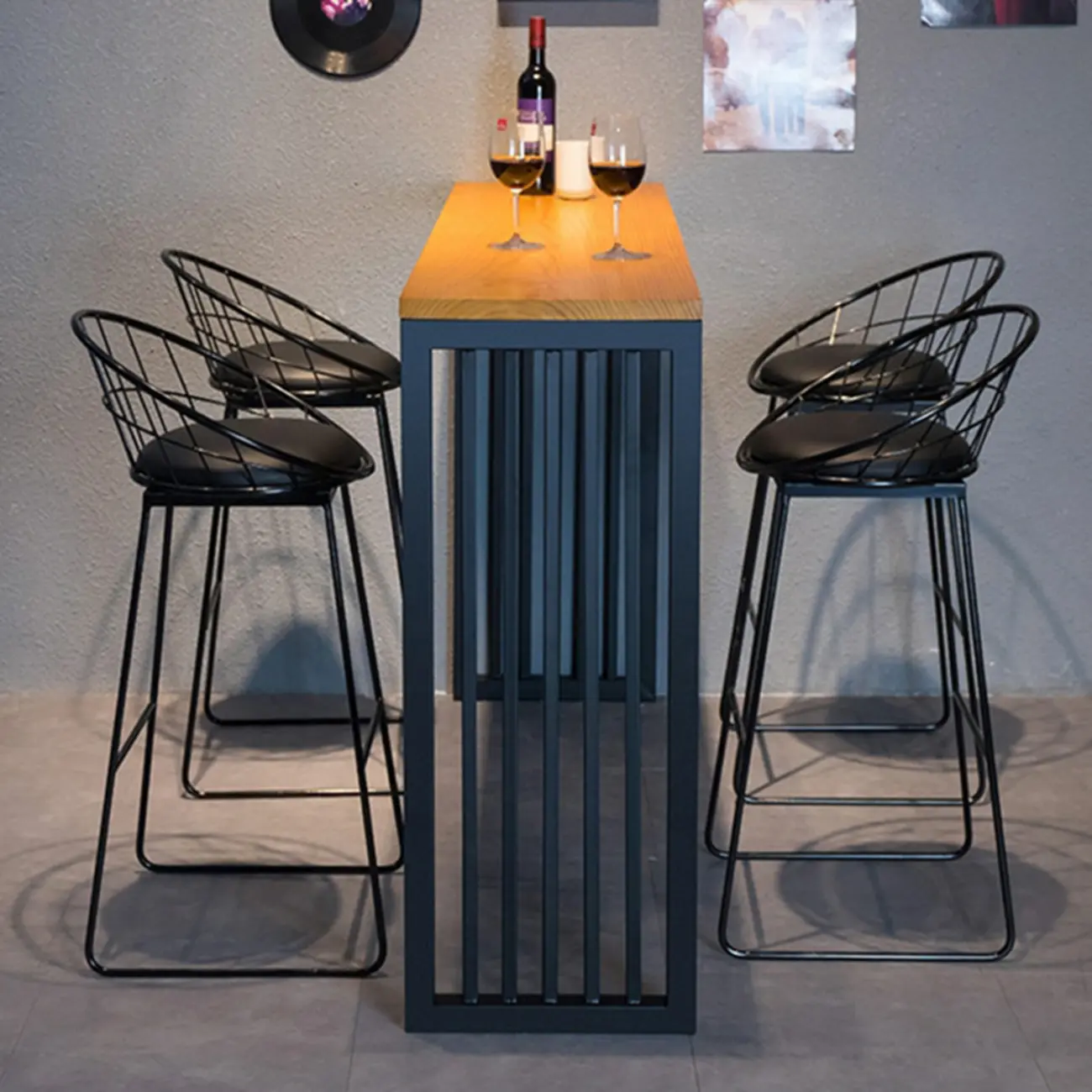 Industrial Brown Wooden Metal Leg Rectangular Bar Tables