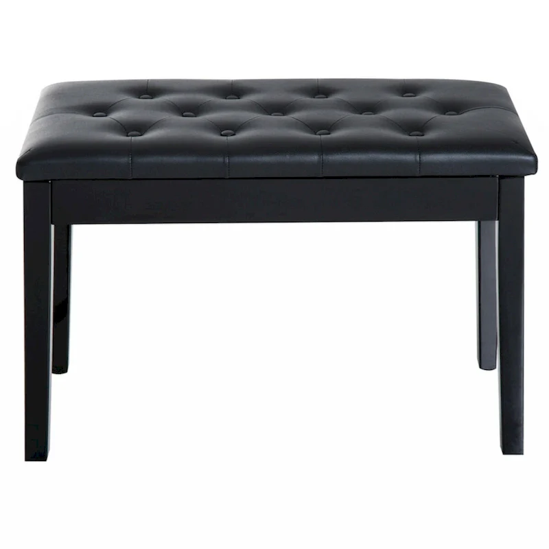 Duet Piano Chair with Faux Leather Padded Cushion and Wooden Frame, Button Tufted Keyboard Bench, Black