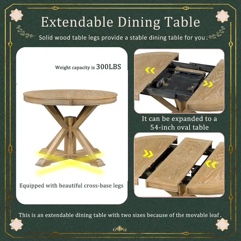 Functional Dining Table Set with Extendable Table and 4 Upholstered Chairs