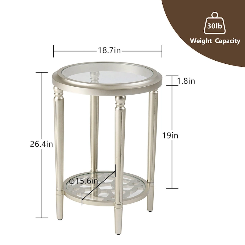 COSIEST Champagne Round Solid Wood Tempered Glass Coffee Table