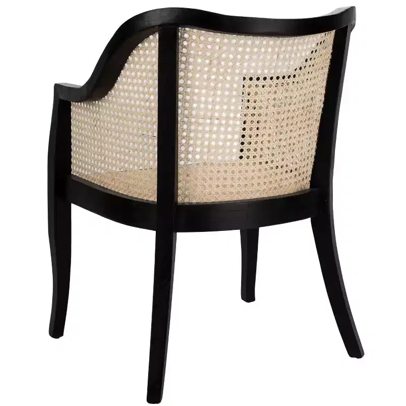 Cane Dining Arm Chair – Elm Wood Frame, Curved Back, White, 275 lb Capacity