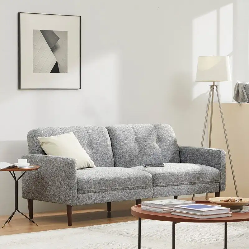 Gray Mid-Century Tufted Sofa Set - 1-Seater & 3-Seater
