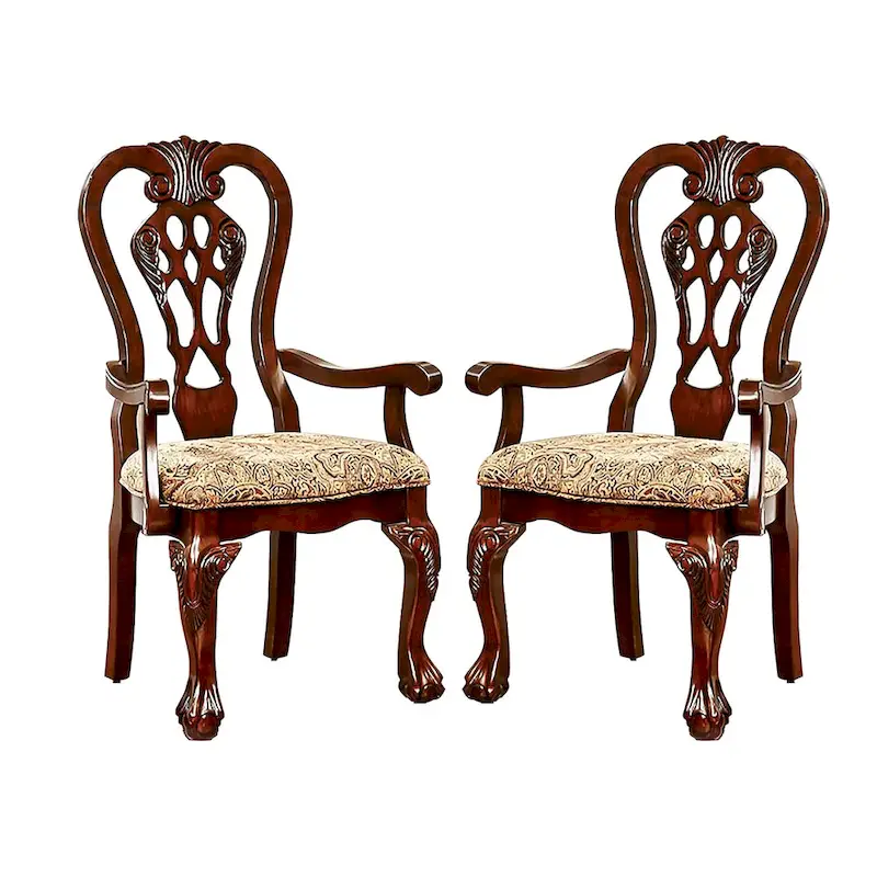 Set of 2 Fabric Dining Arm Chair in Brown Cherry