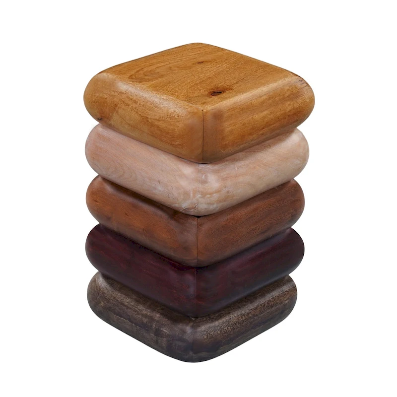 Zyra 12 Inch Side End Table, Sculptural Stacked Design, Mango and Acacia Wood Artisanship, Brown