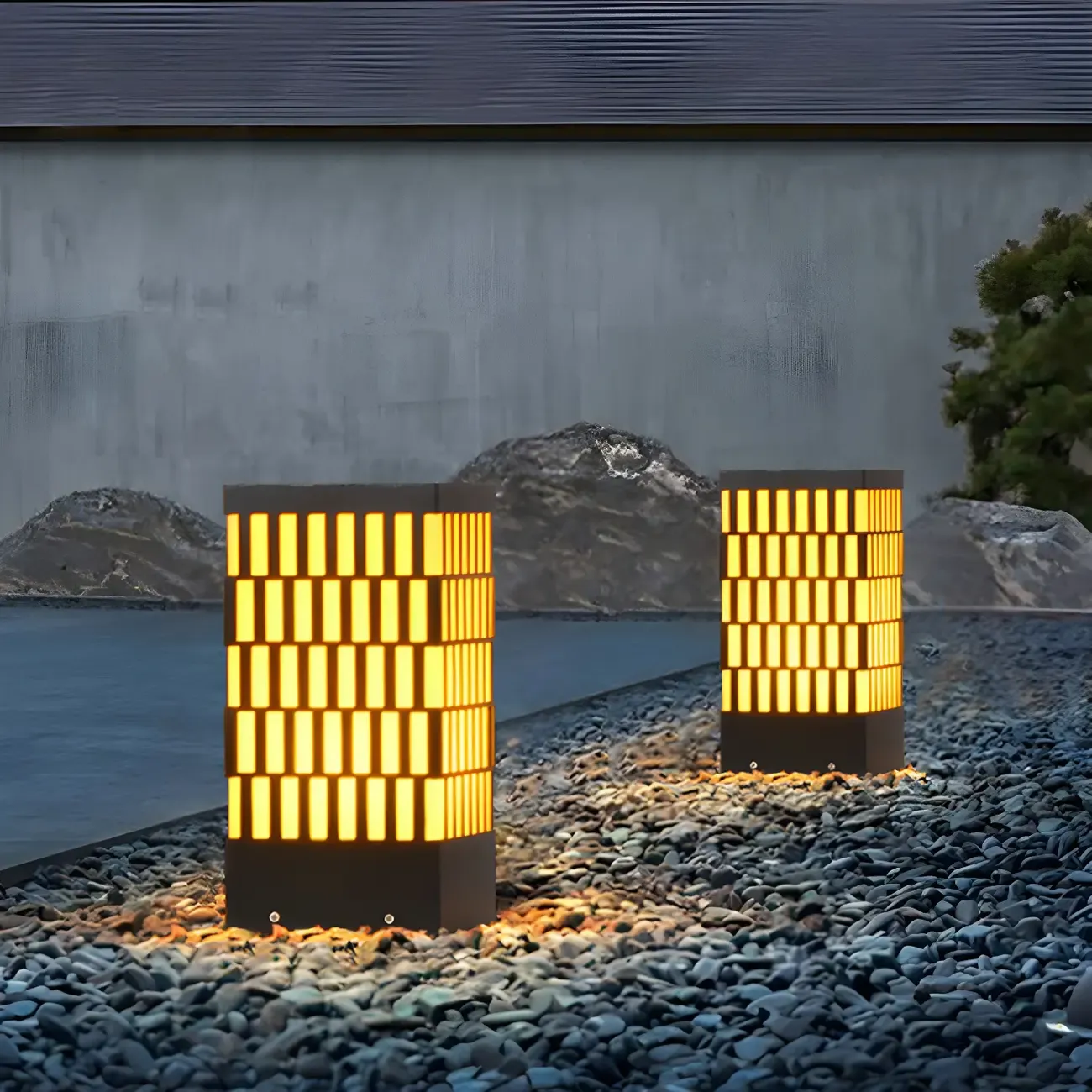 Black Metal Grille Rectangle Warm Light Post Cap Light