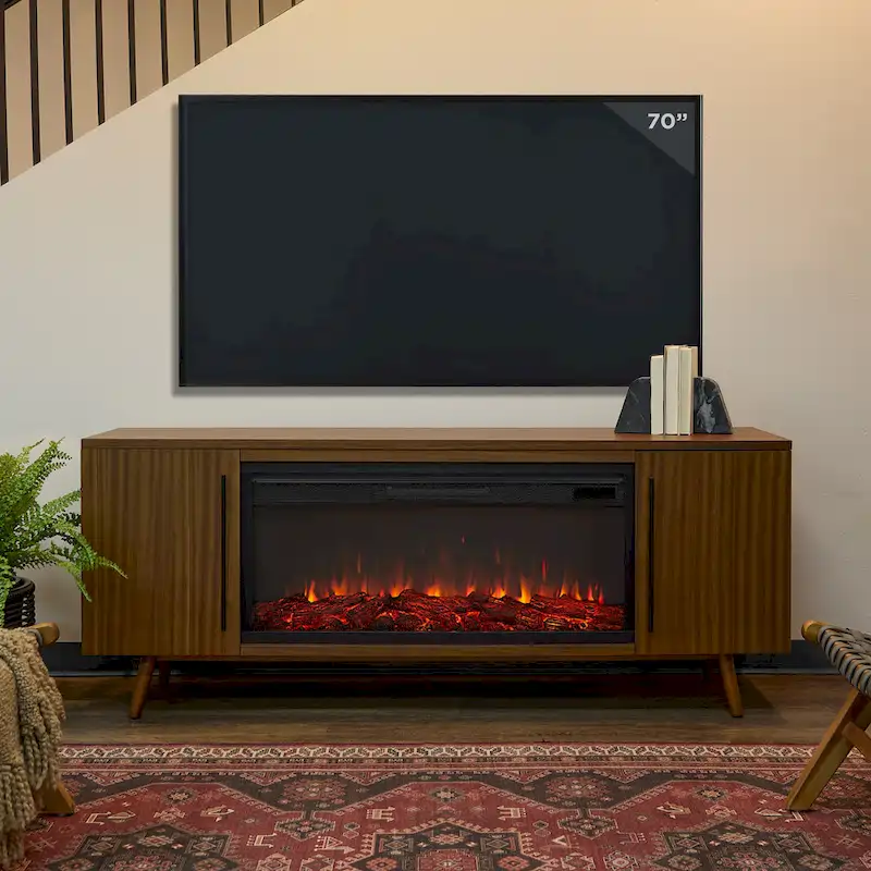 Morris Electric 72 Fireplace TV Stand in Vintage Black Maple by Real Flame