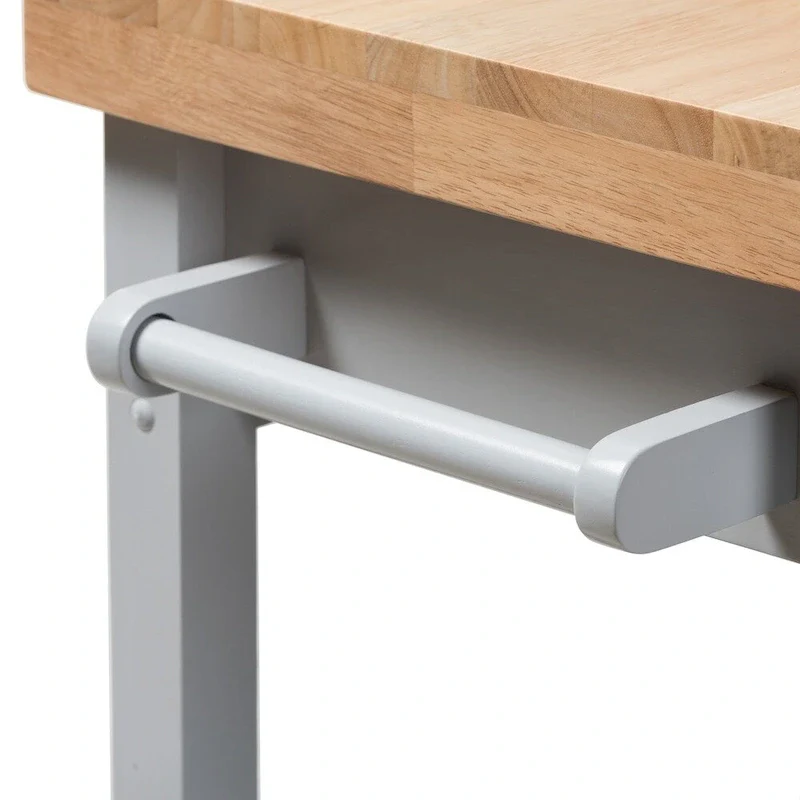 Farmhouse Grey Wood Kitchen Cart with Rubberwood Top