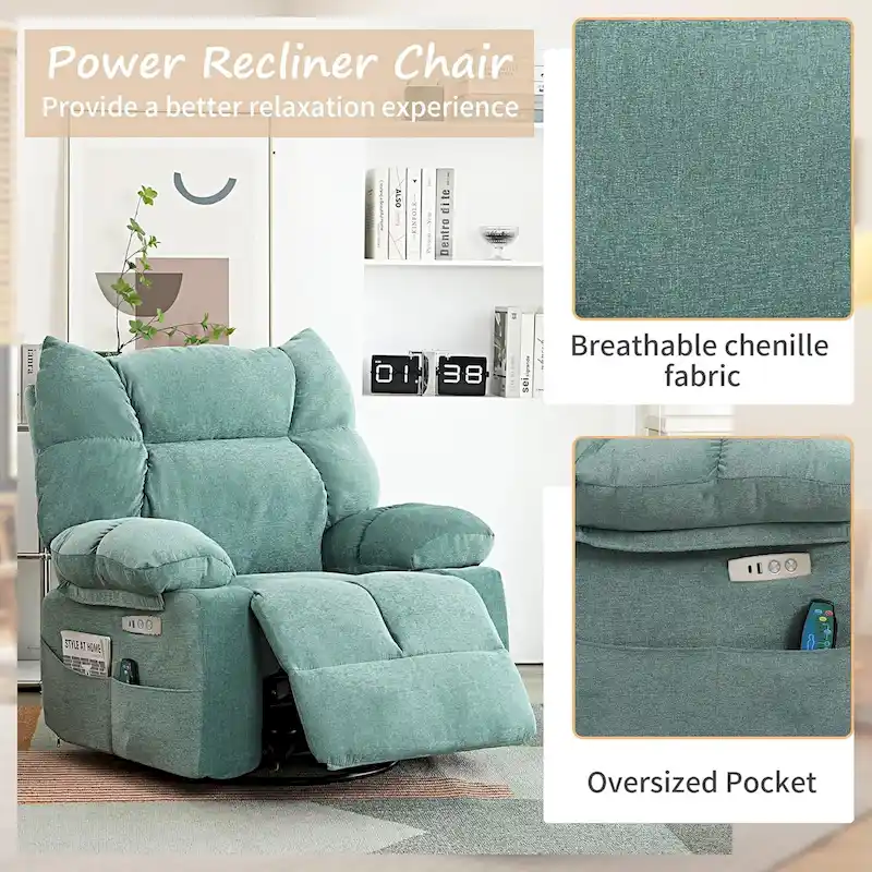 XINMICS Swivel Recliner Chair, Glider Rocking Power Recliner with Massage and Heated