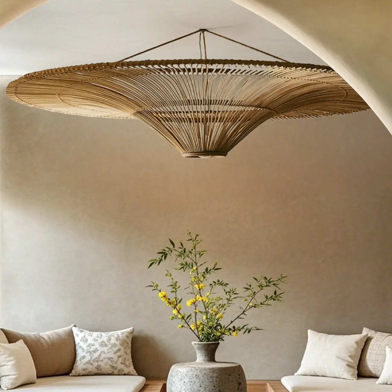 Natural Woven Rattan Bohemian Semi Flush Ceiling Light