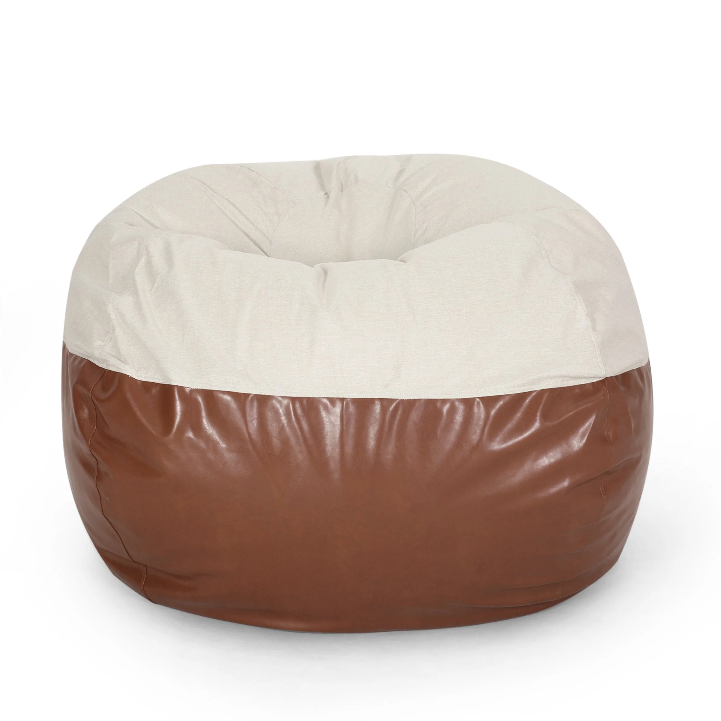 Modern 5 Foot Two Toned Fabric and Faux Leather Bean Bag - NH098413