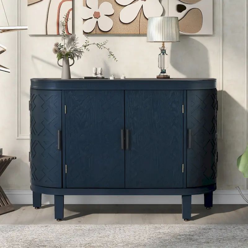 Retro Wooden Sideboard Cabinet with Antique Pattern Doors
