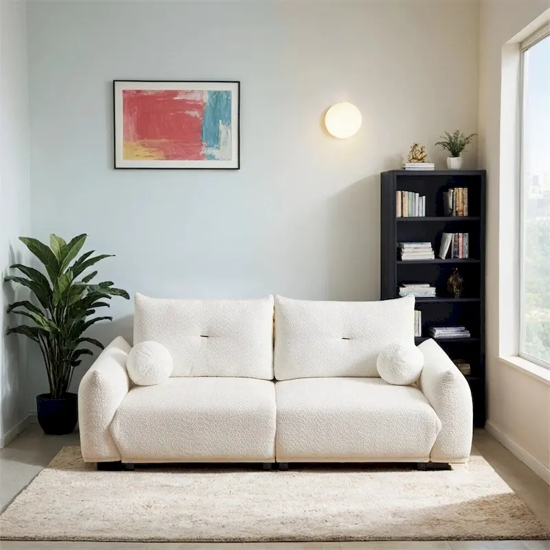 Lamb's Wool 2-Seater Cushion Sofa 90 Comfortable Sofa,w/2 Cushions