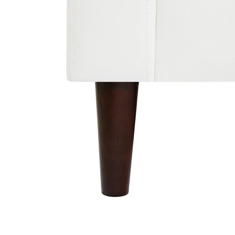 Modern Genuine Leather Sofa with Wooden Legs & Additional Bolster Pillow