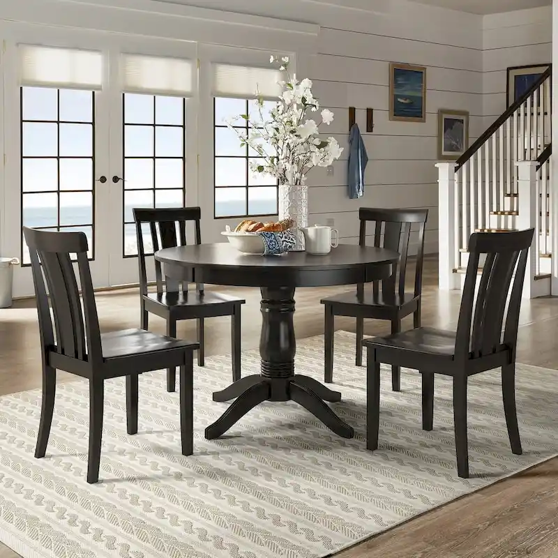 Wilmington II Round Pedestal Base Antique Black 5-Piece Dining Set by iNSPIRE Q Classic