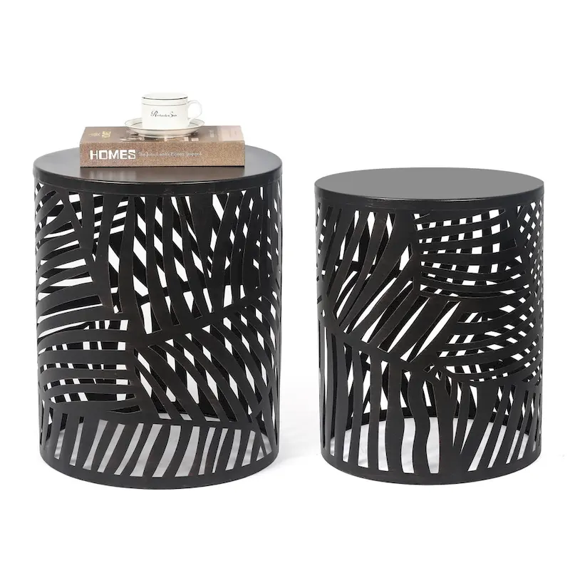 Adeco Set of 2 Round Nesting Side End Tables Set - Set of 2