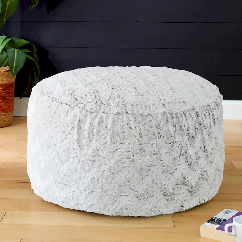 Sorra Home Large Indoor Faux Fur Round Bean Pouf/Ottoman