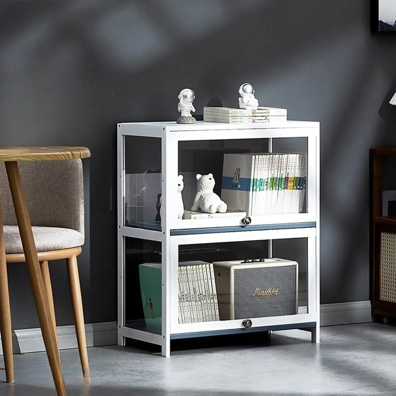 Modern White Bamboo Flip-Up Glass Display Cabinet